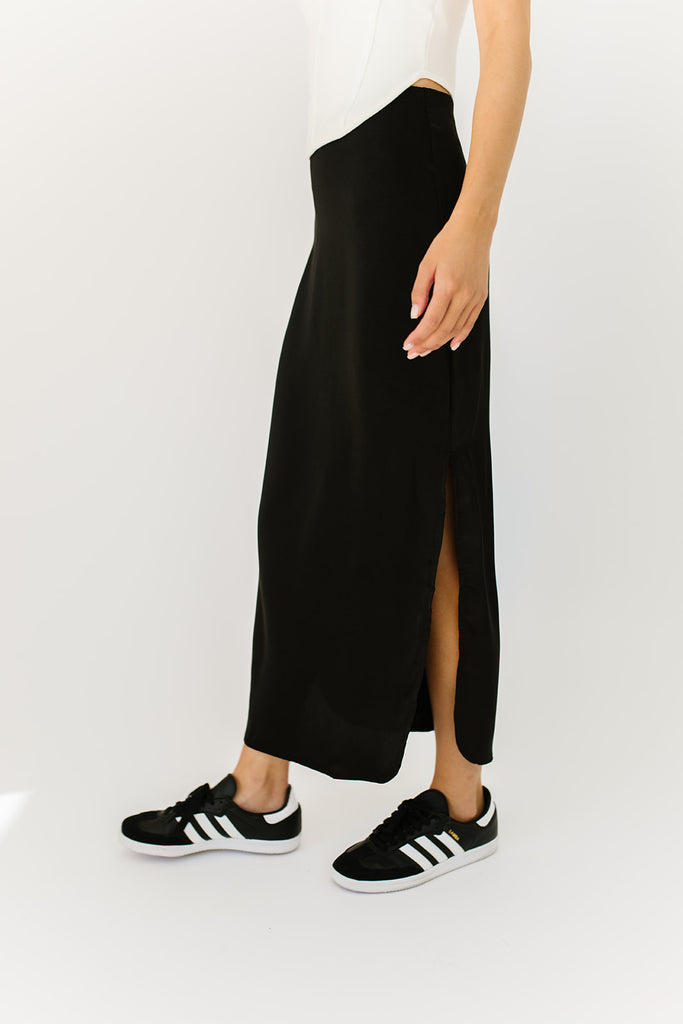dazzling satin maxi skirt