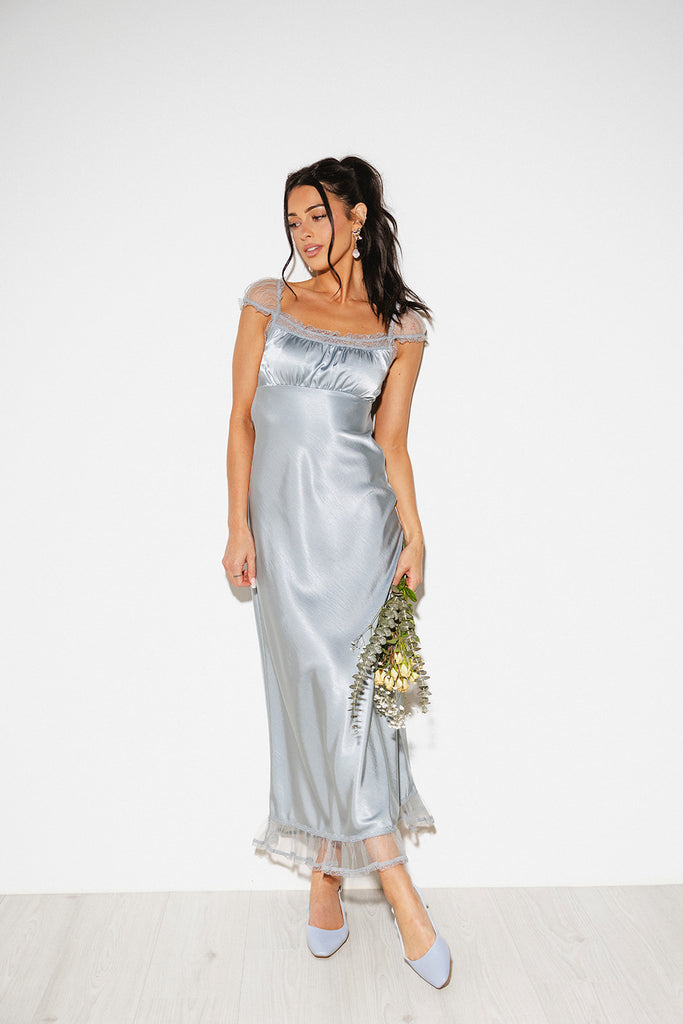 hadley satin dress // blue *zoco exclusive*