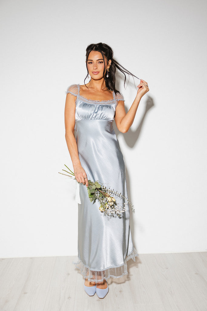 hadley satin dress // blue *zoco exclusive*