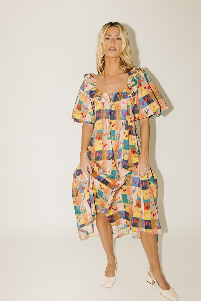 good luck puff sleeve dress // patchwork *zoco exclusive*