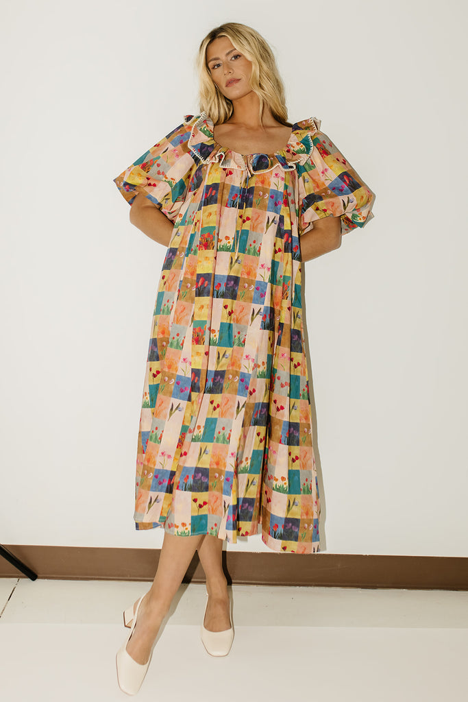 good luck puff sleeve dress // patchwork *zoco exclusive*