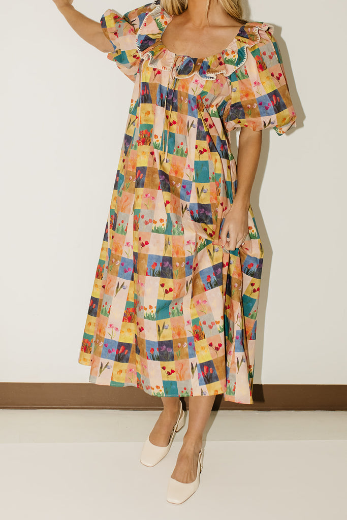 good luck puff sleeve dress // patchwork *zoco exclusive*