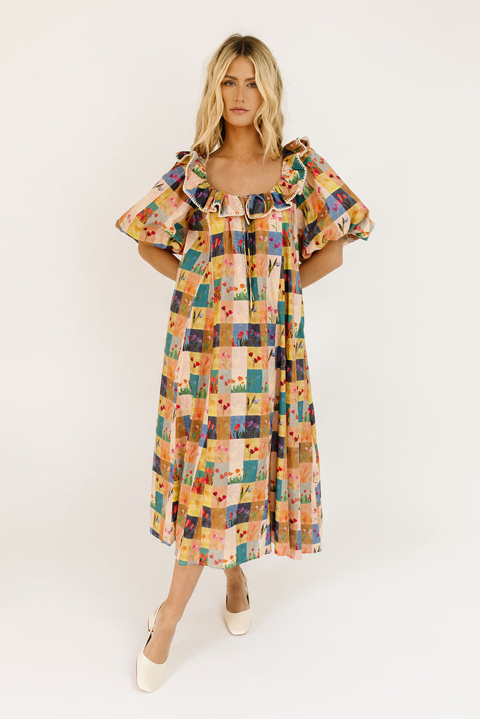 good luck puff sleeve dress // patchwork *zoco exclusive*