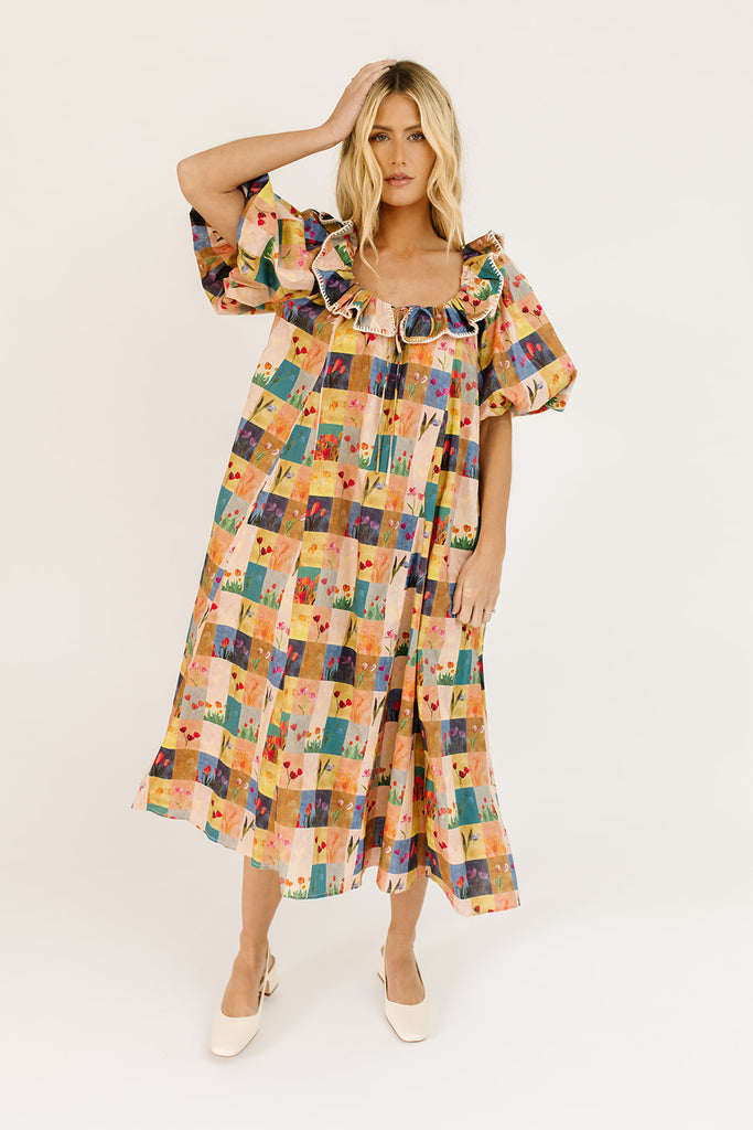 good luck puff sleeve dress // patchwork *zoco exclusive*