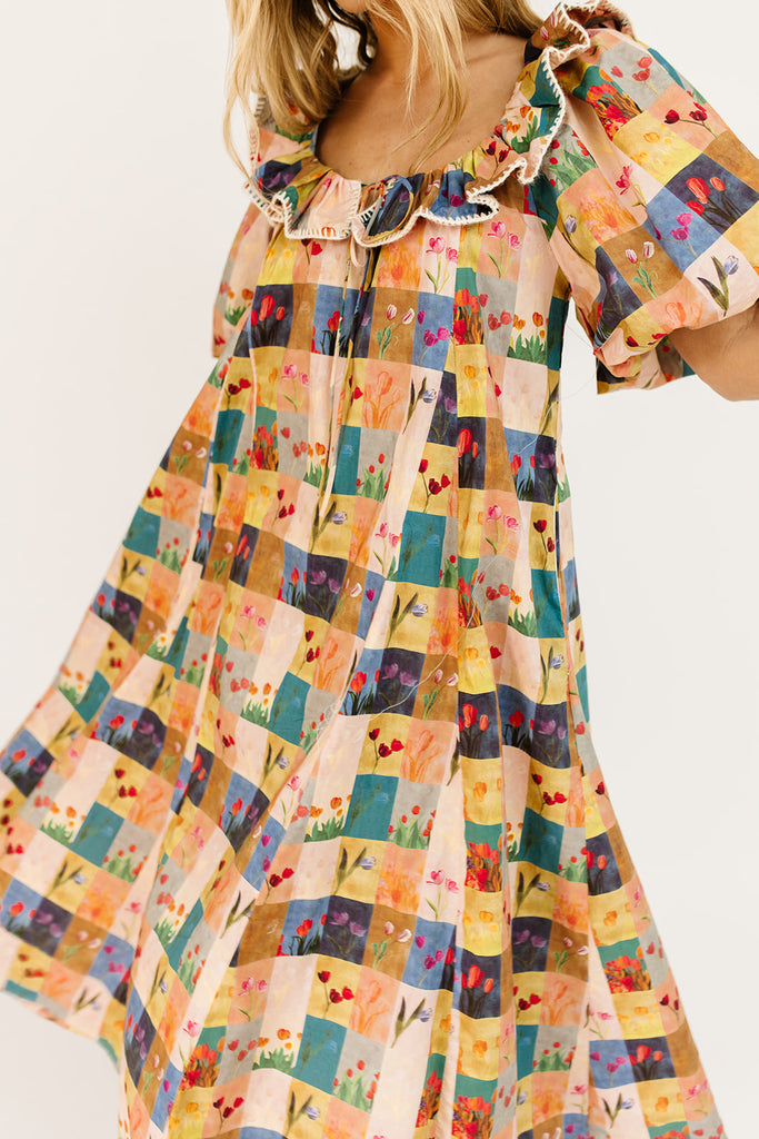 good luck puff sleeve dress // patchwork *zoco exclusive*