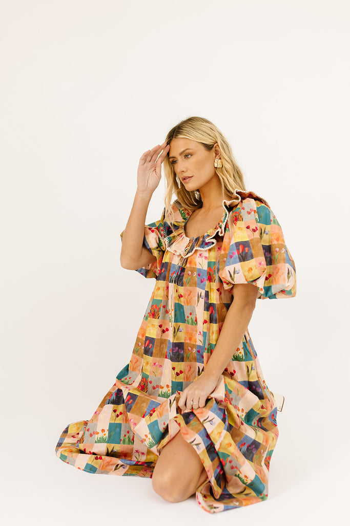 good luck puff sleeve dress // patchwork *zoco exclusive*