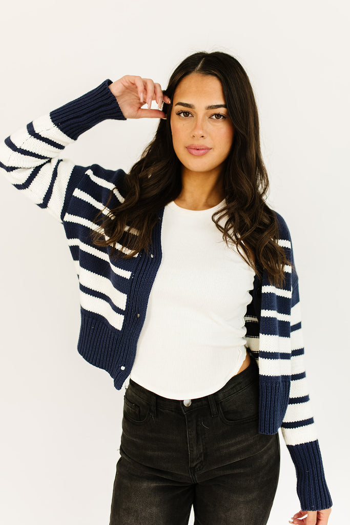 sail away striped cardigan