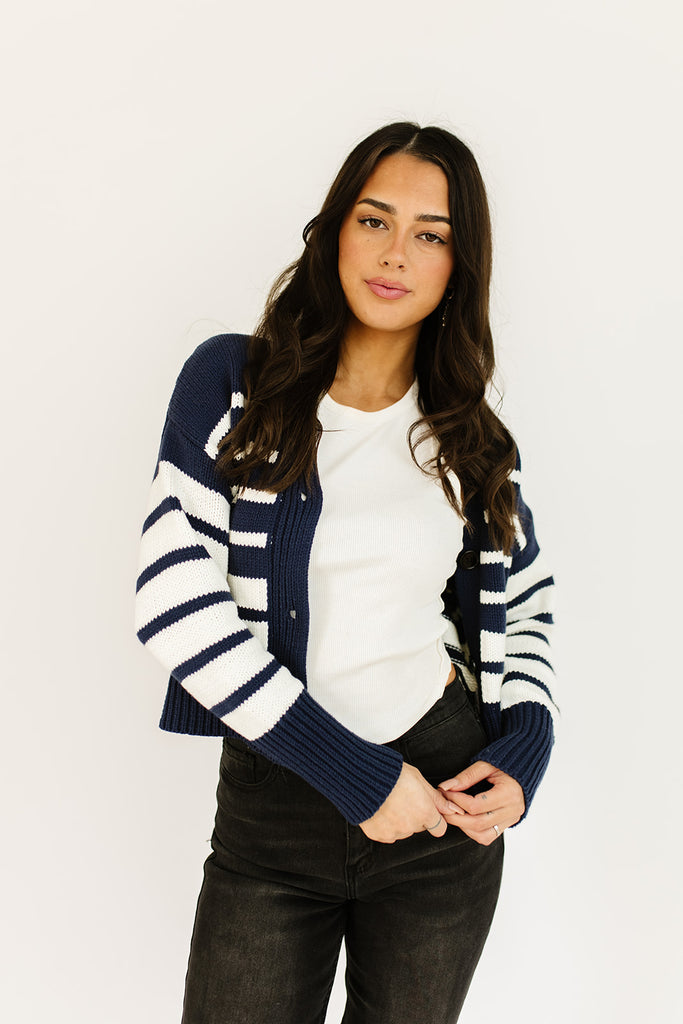 sail away striped cardigan