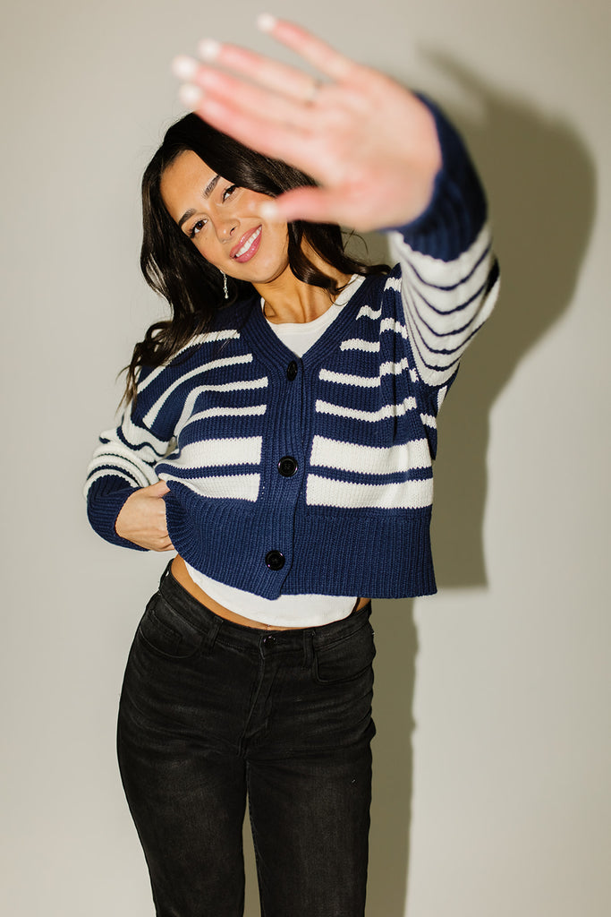 sail away striped cardigan