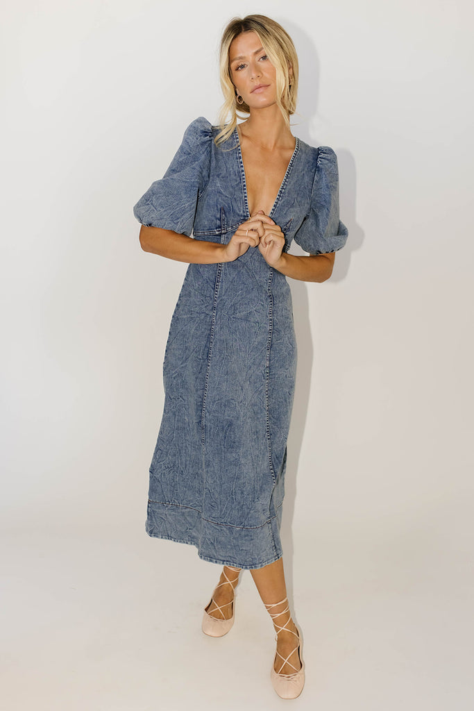 sara beth denim midi dress *restocked*