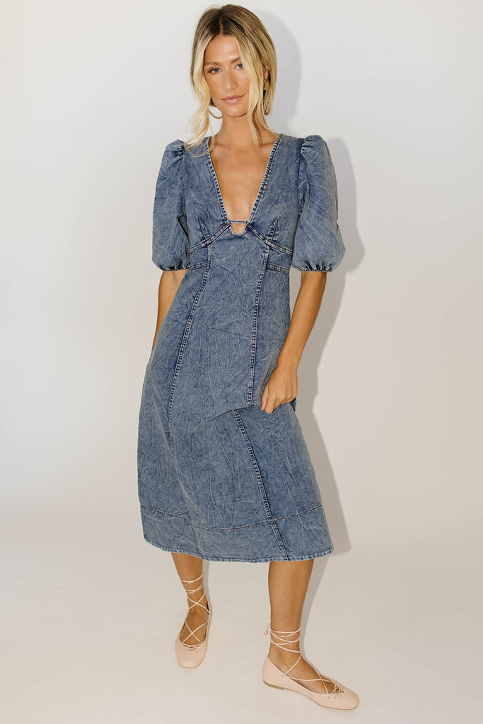 sara beth denim midi dress *restocked*