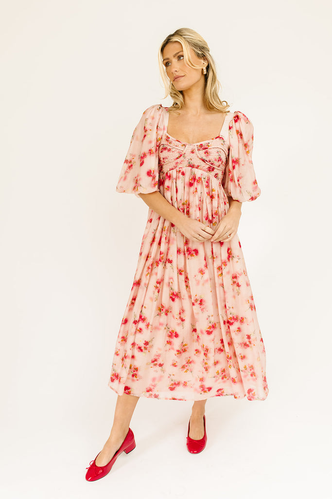 gala midi dress // pink watercolor *zoco exclusive*