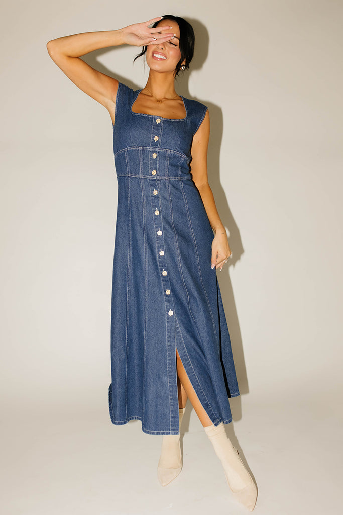molly button dress // denim *zoco exclusive*