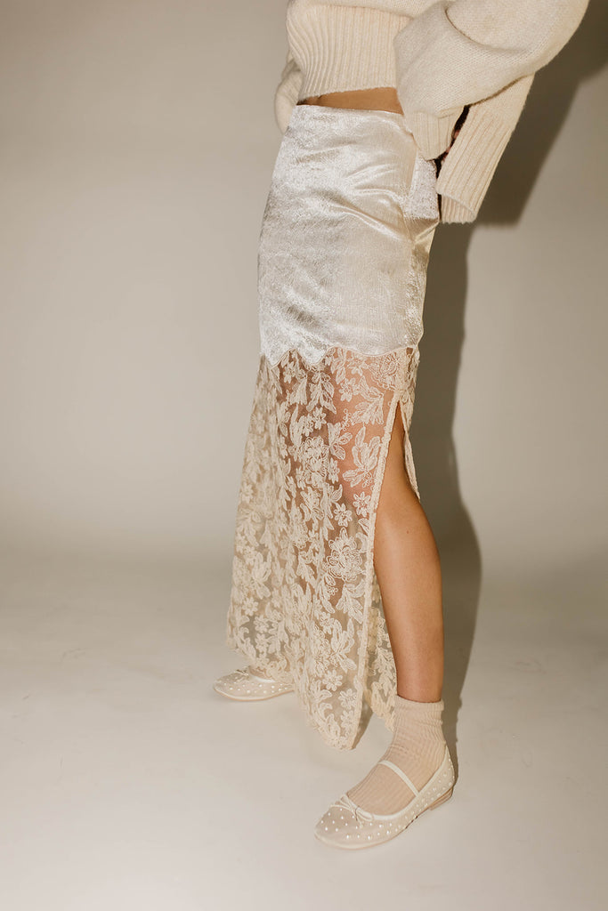 in a minute lace skirt