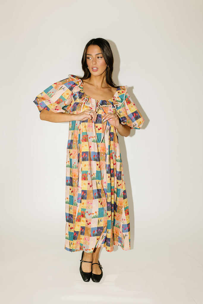 good luck puff sleeve dress // patchwork *zoco exclusive*