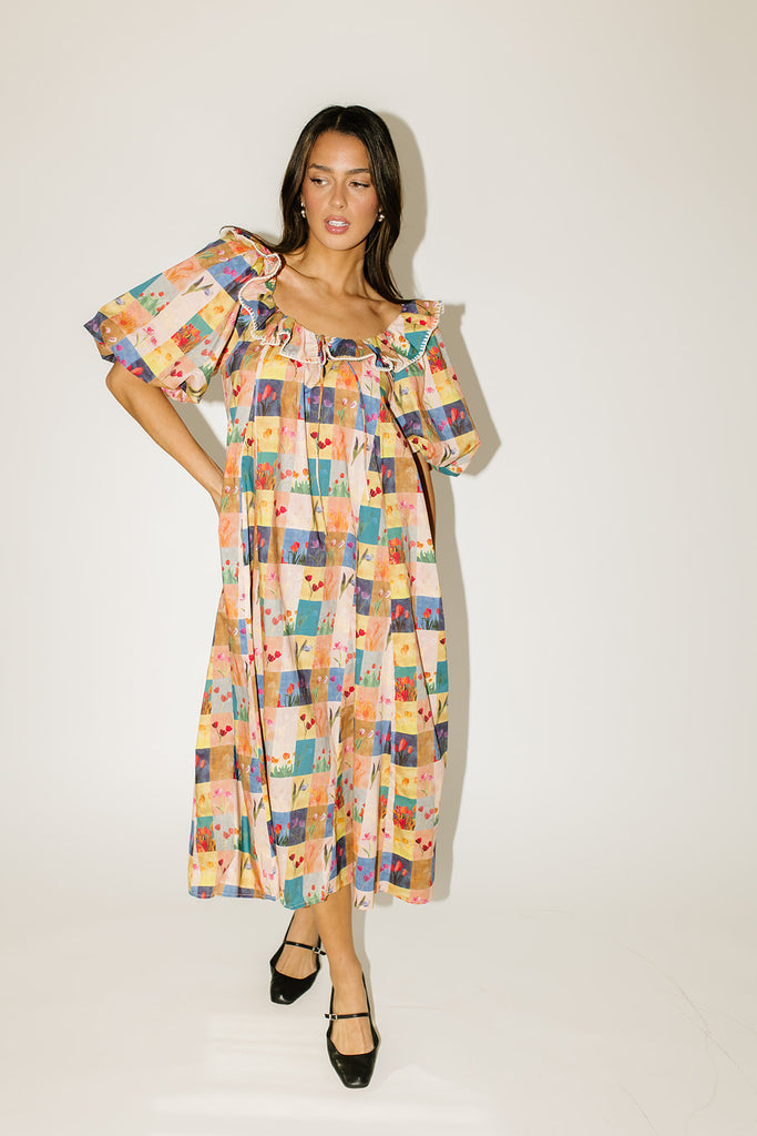 good luck puff sleeve dress // patchwork *zoco exclusive*