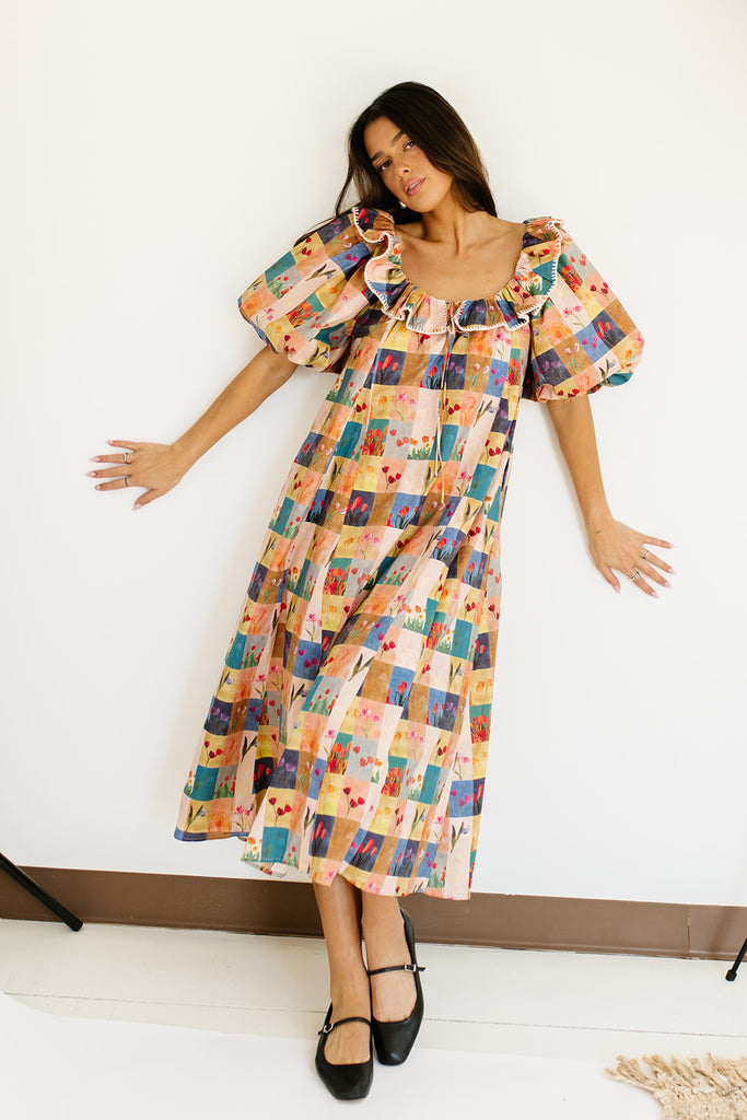 good luck puff sleeve dress // patchwork *zoco exclusive*