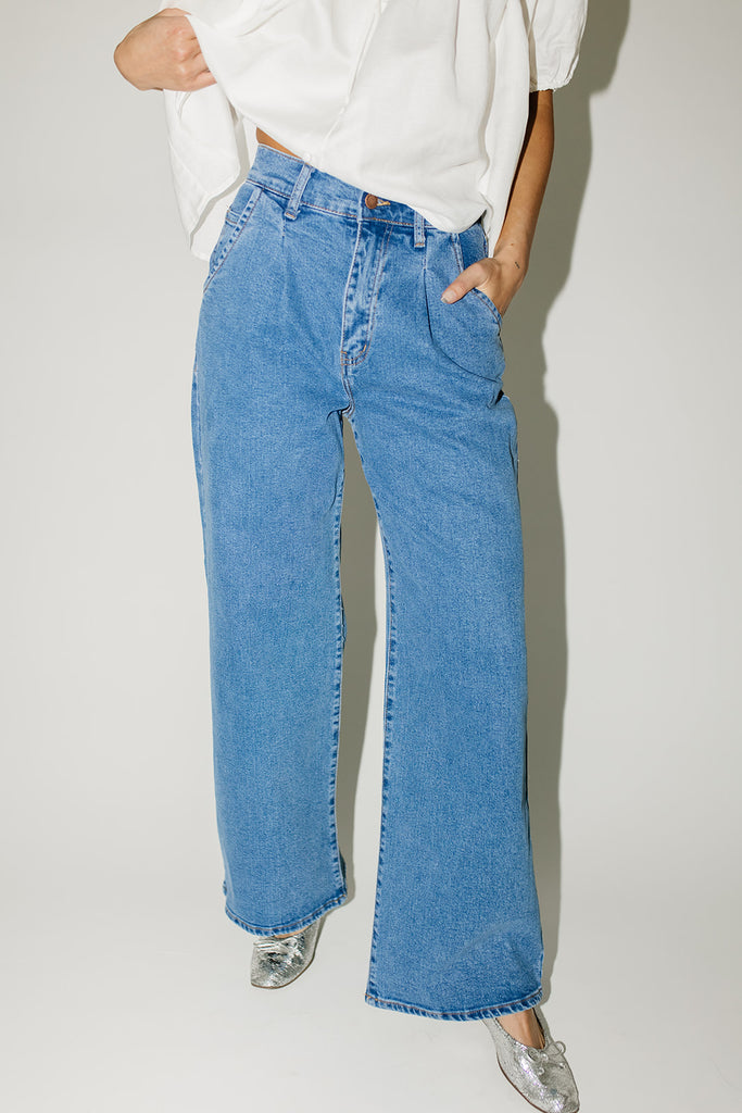 corbin pleated denim