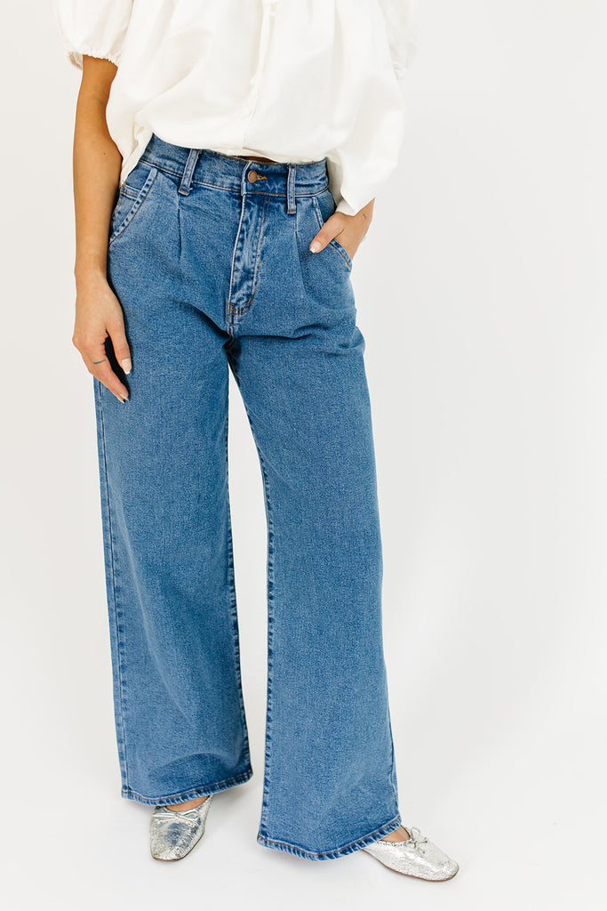 corbin pleated denim