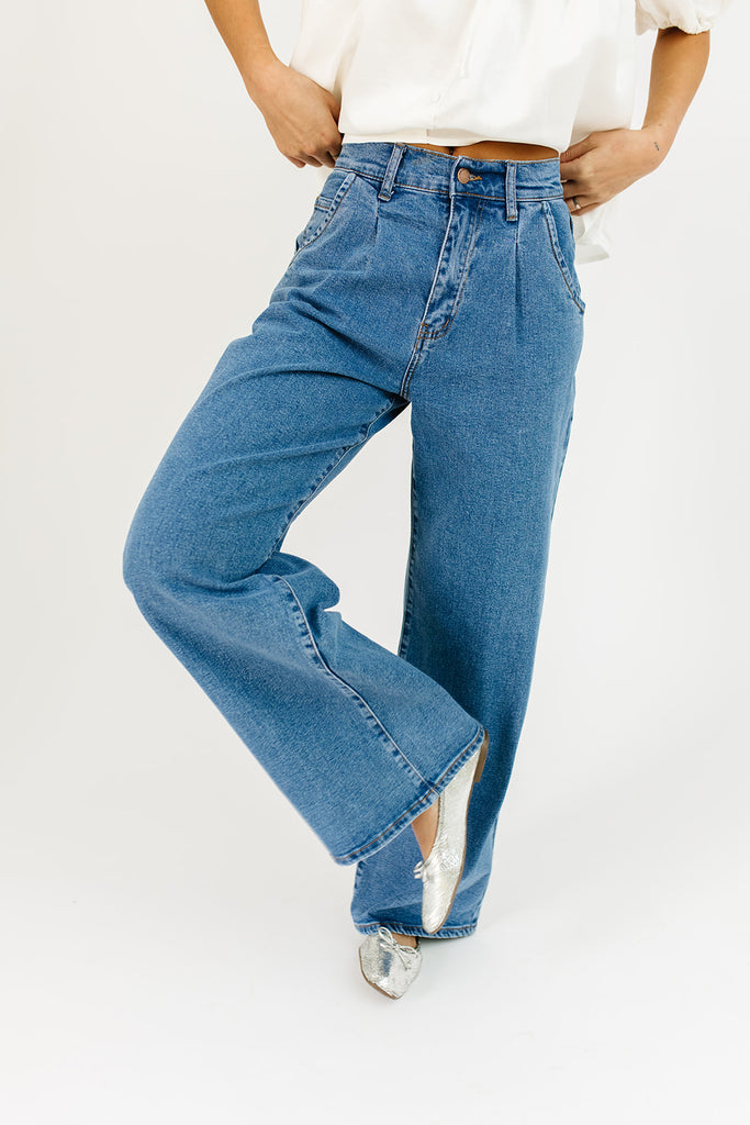 corbin pleated denim