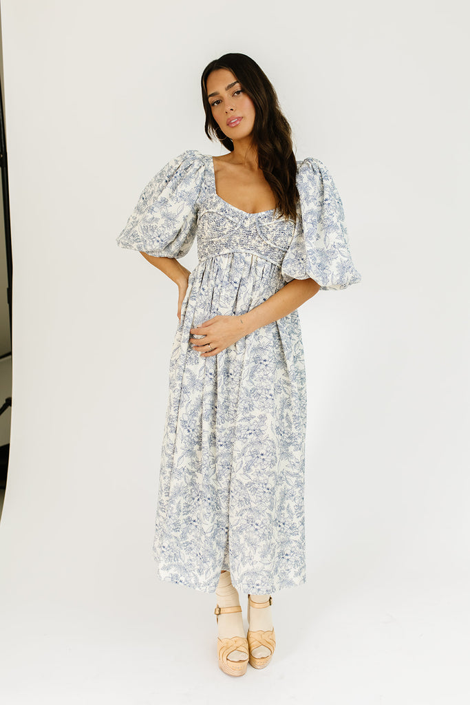 gala midi dress // blue fruit floral *zoco exclusive*