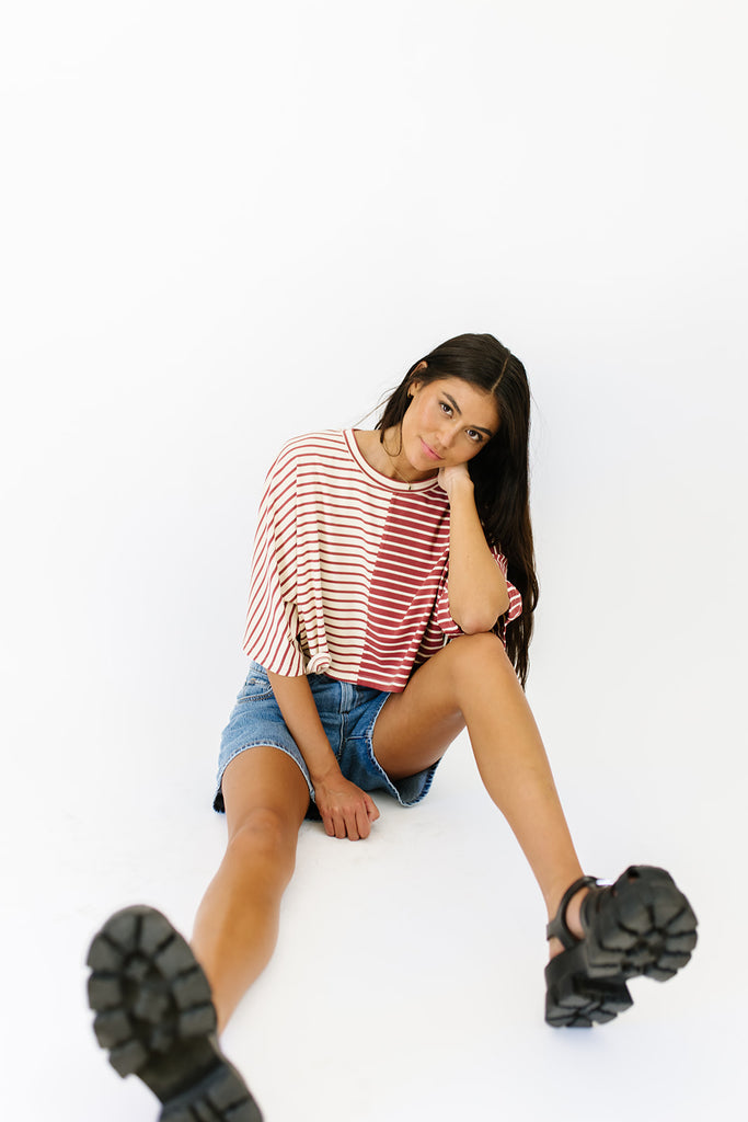 over it striped tee