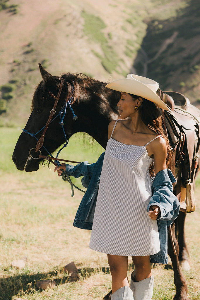 charlie mini dress // blue stripe denim *zoco exclusive*