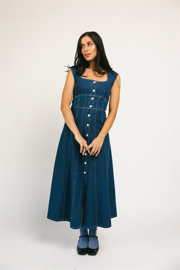 molly button dress // denim *zoco exclusive*