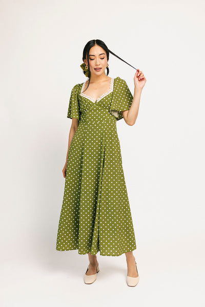 green polka dot midi dress please hold polka dot dress // green