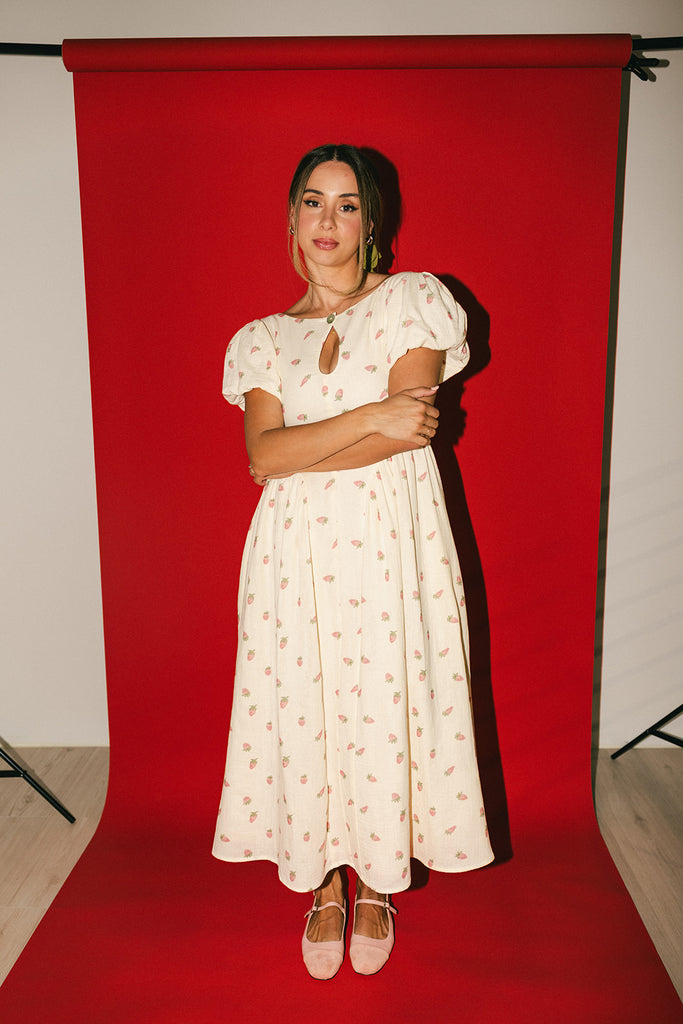 marloe midi dress // strawberry bliss *zoco exclusive*