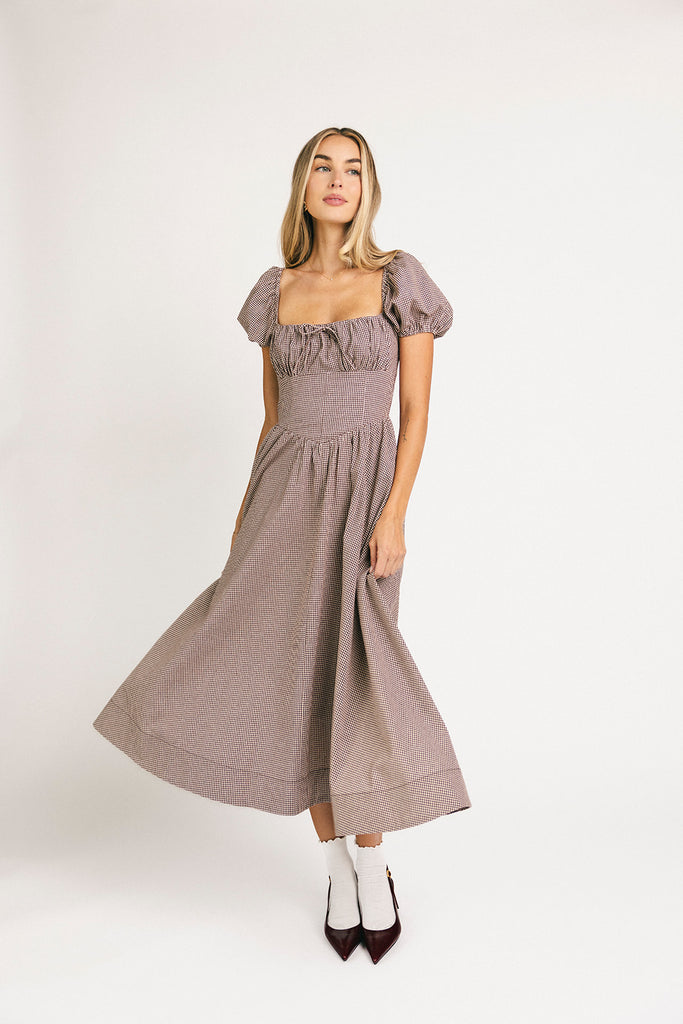 nora midi dress // brown gingham *zoco exclusive*