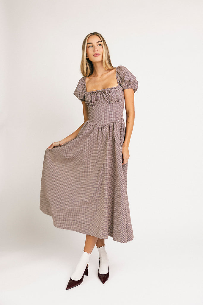 nora midi dress // brown gingham *zoco exclusive*
