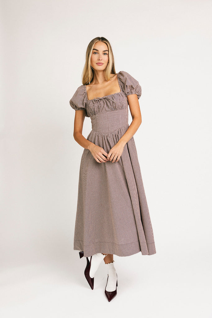 nora midi dress // brown gingham *zoco exclusive*