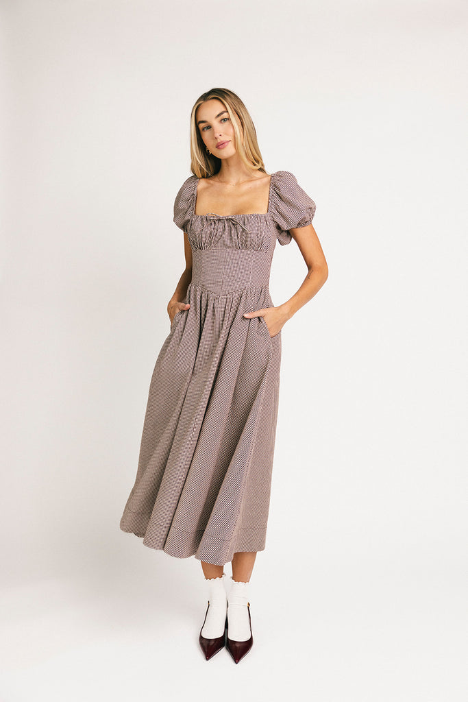 nora midi dress // brown gingham *zoco exclusive*