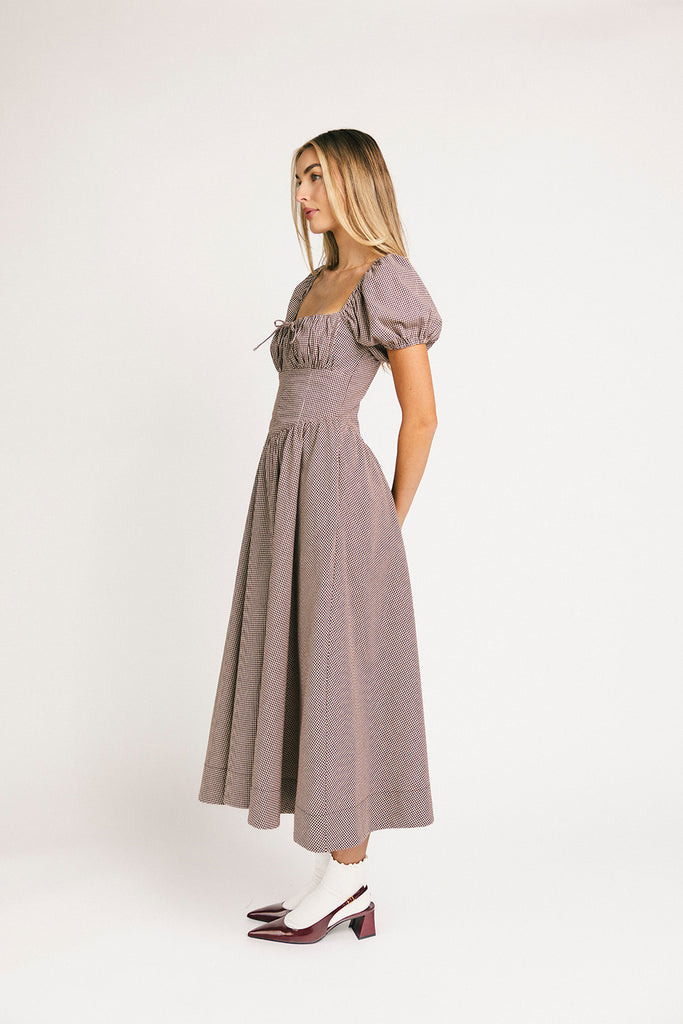 nora midi dress // brown gingham *zoco exclusive*
