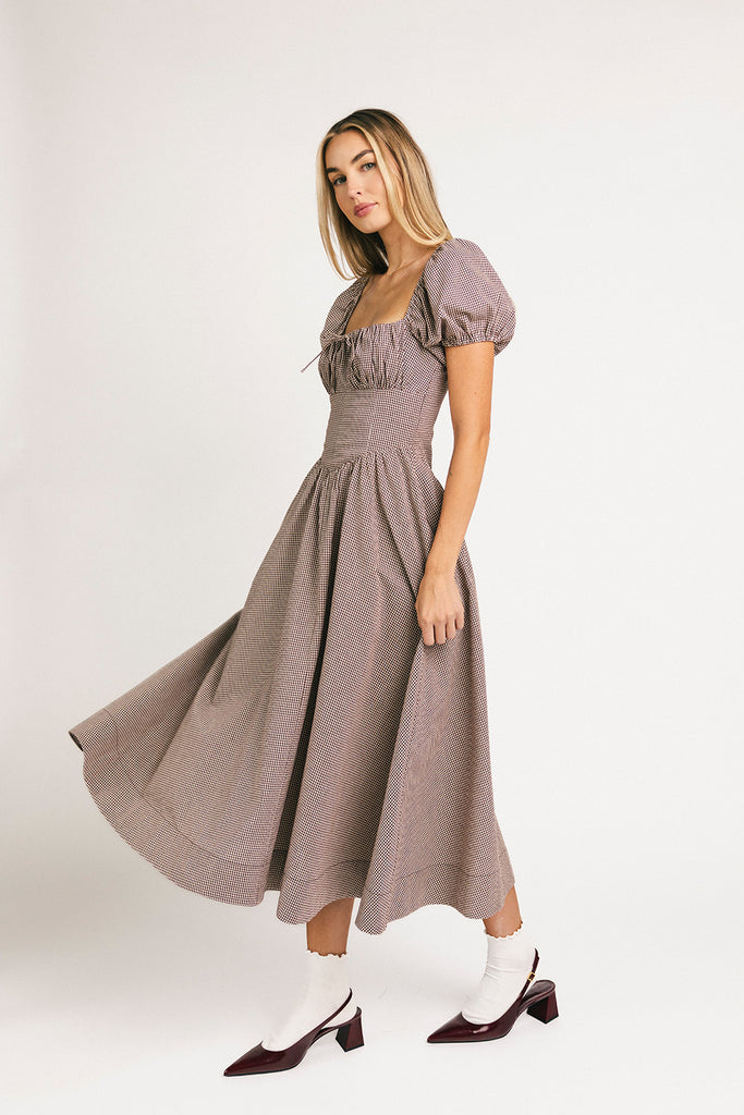 nora midi dress // brown gingham *zoco exclusive*