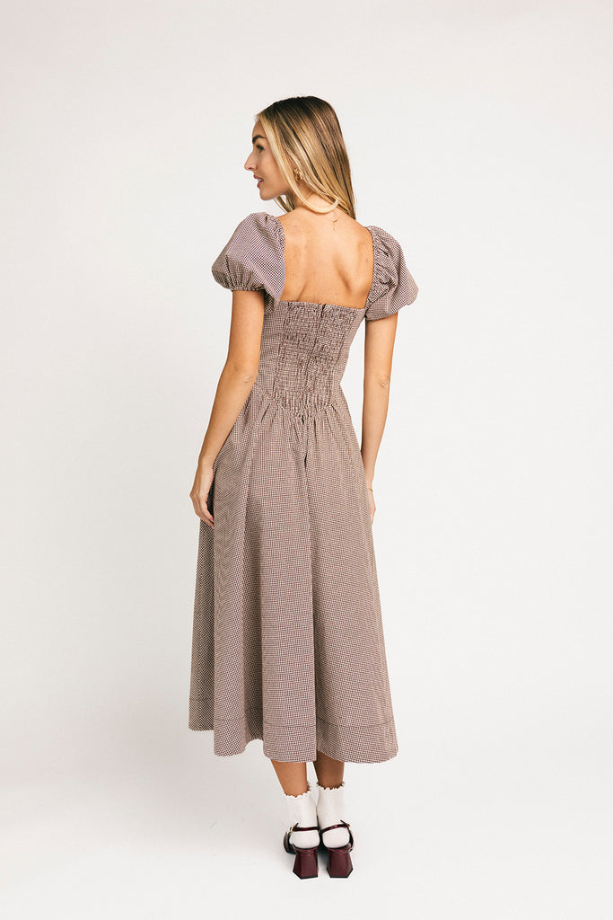 nora midi dress // brown gingham *zoco exclusive*