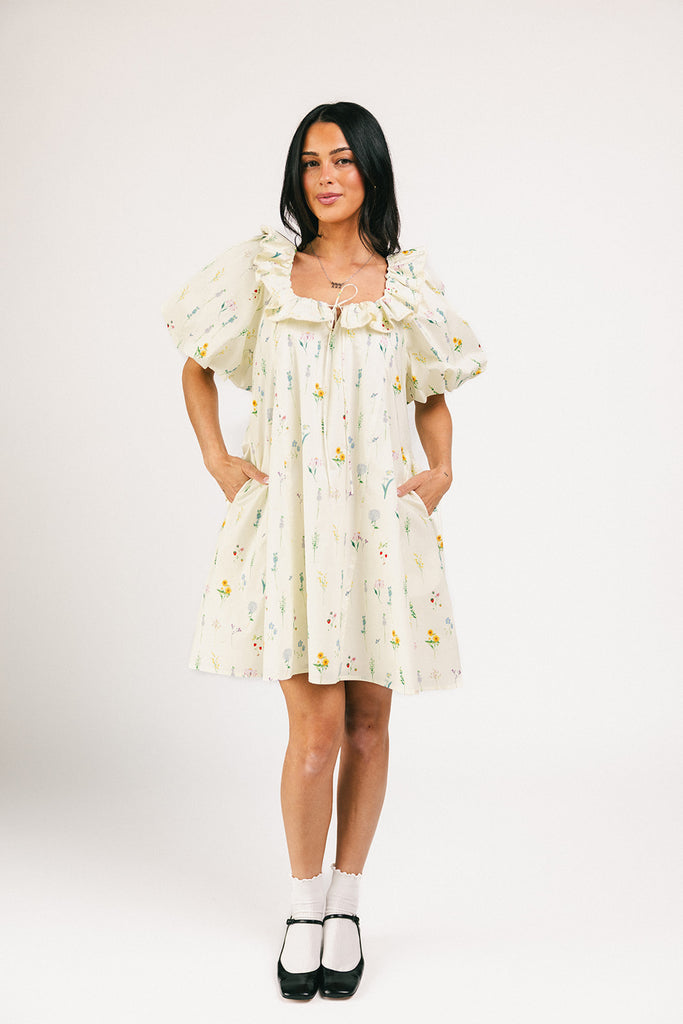 mini good luck puff sleeve dress // cream *zoco exclusive*