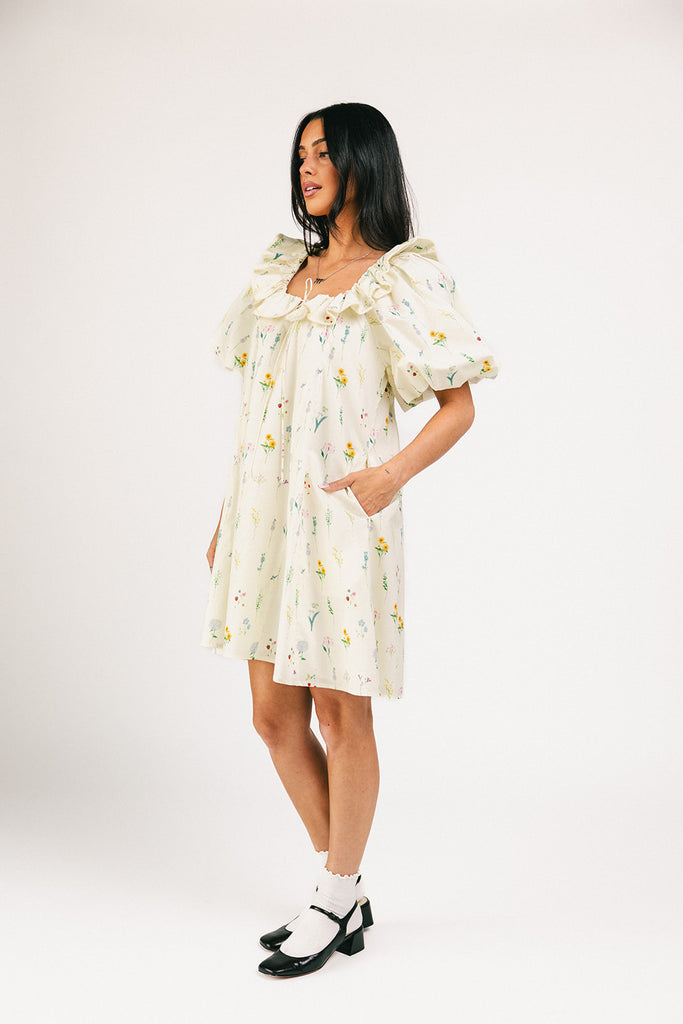 mini good luck puff sleeve dress // cream *zoco exclusive*