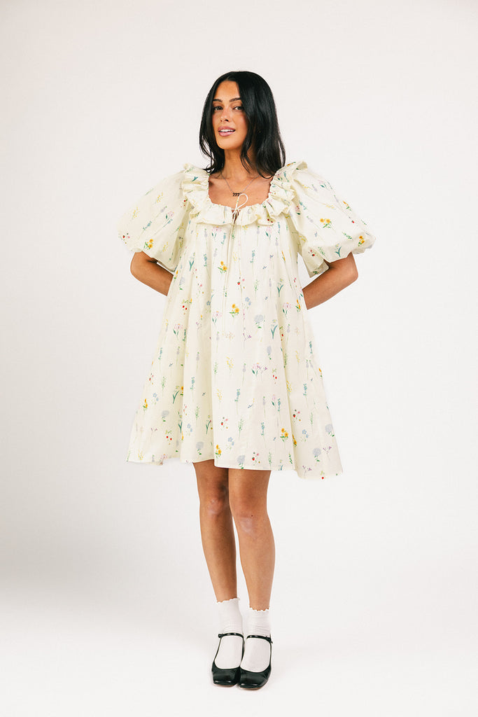 mini good luck puff sleeve dress // cream *zoco exclusive*