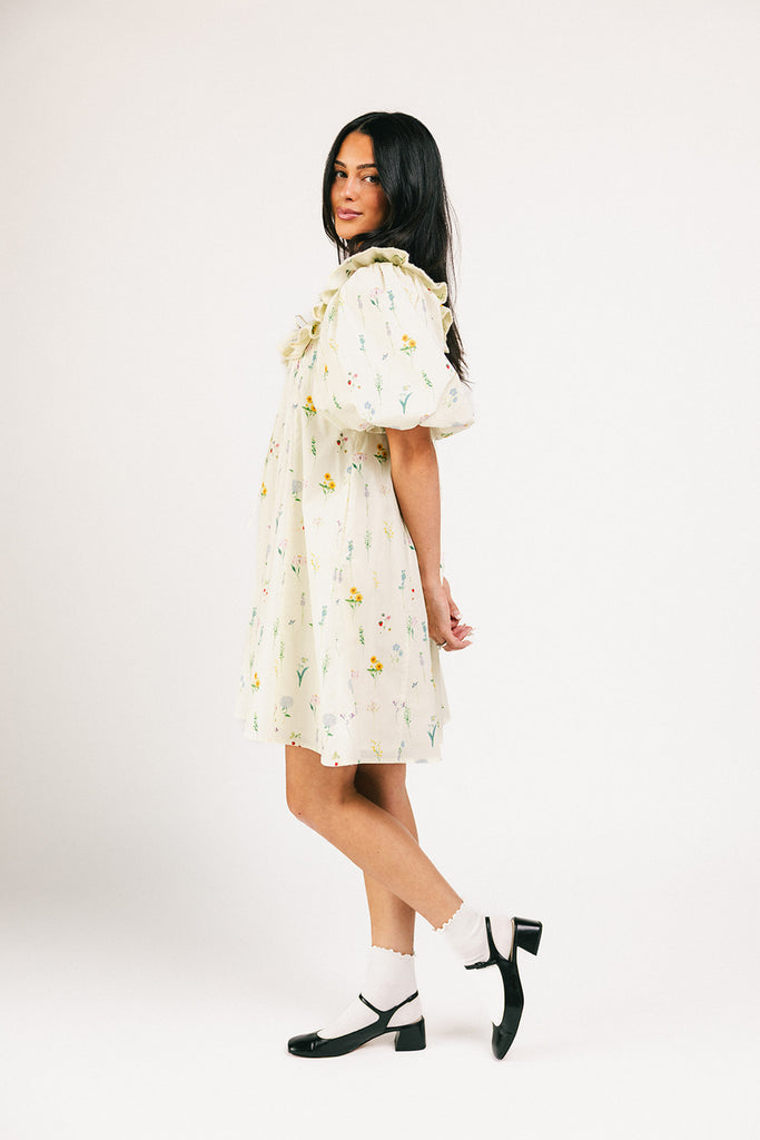 mini good luck puff sleeve dress // cream *zoco exclusive*