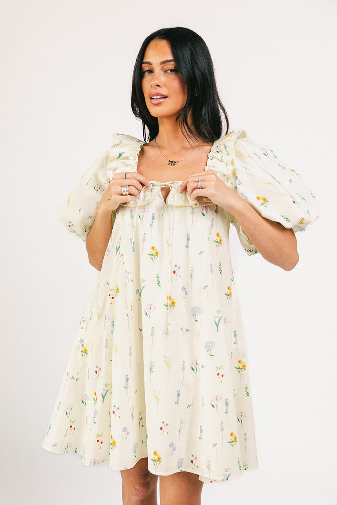 mini good luck puff sleeve dress // cream *zoco exclusive*