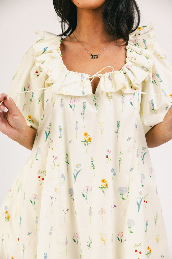 mini good luck puff sleeve dress // cream *zoco exclusive*