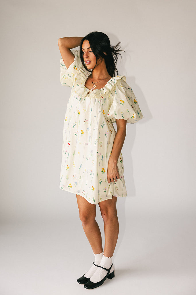 mini good luck puff sleeve dress // cream *zoco exclusive*