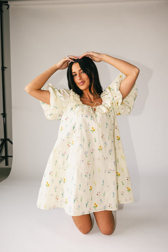 mini good luck puff sleeve dress // cream *zoco exclusive*