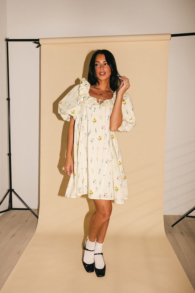 mini good luck puff sleeve dress // cream *zoco exclusive*