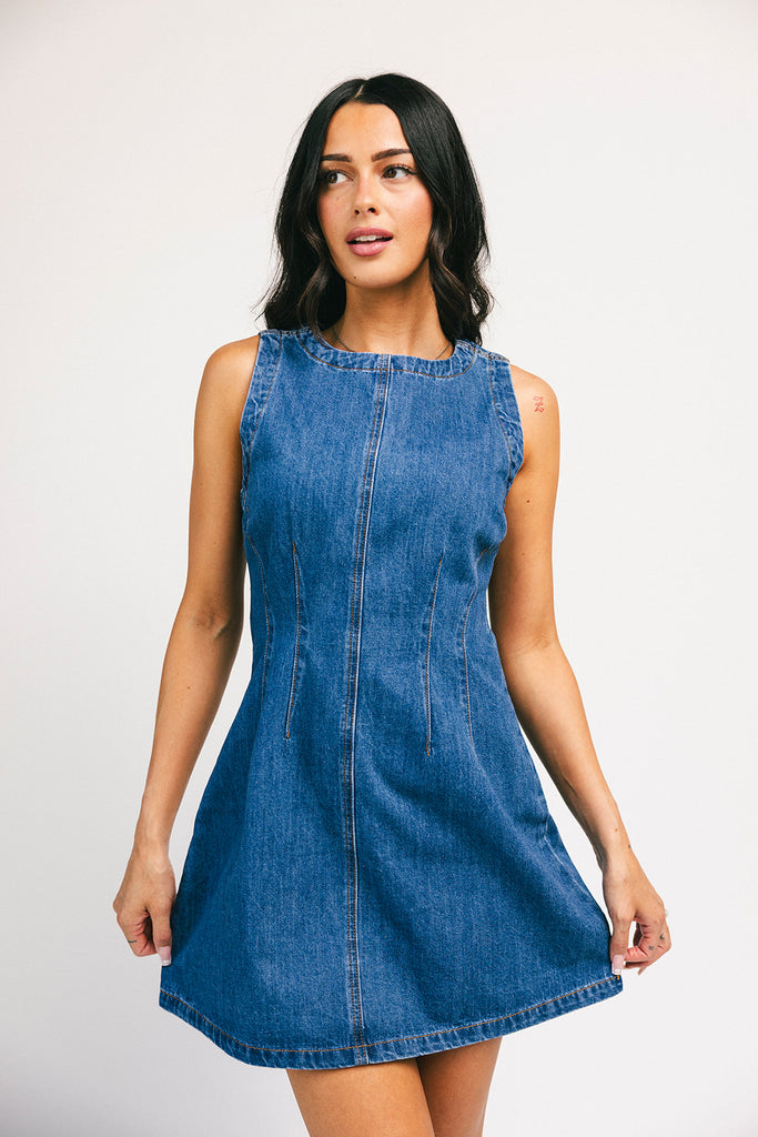 cora denim mini dress *restocked*