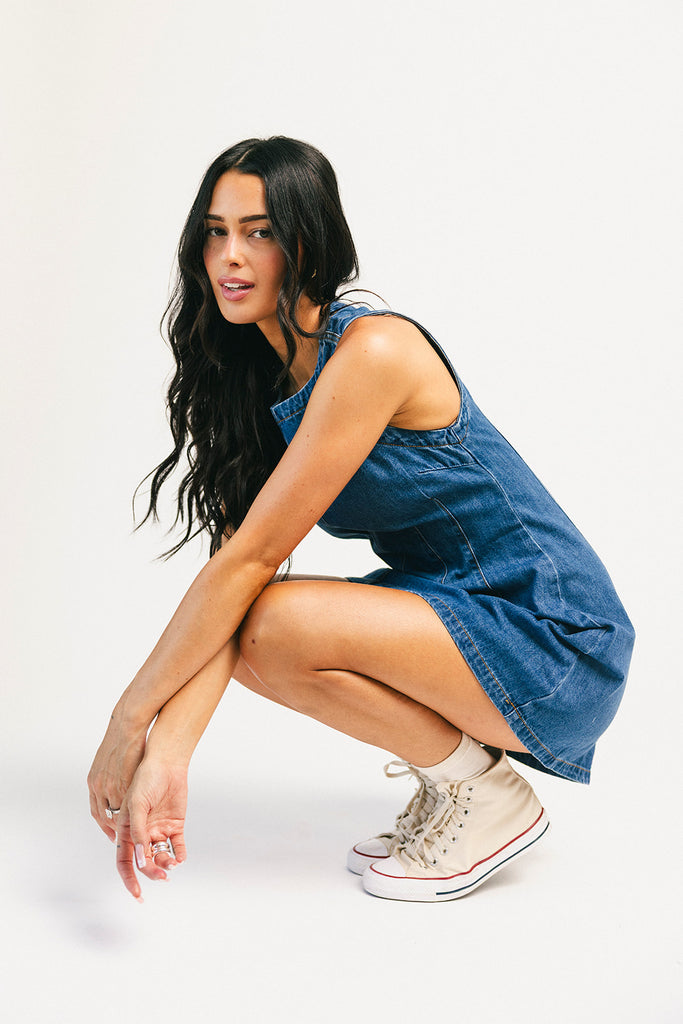 cora denim mini dress *restocked*