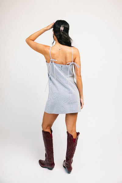 cotton on charlie denim mini dress charlie mini dress // blue stripe denim *zoco exclusive* xsmall