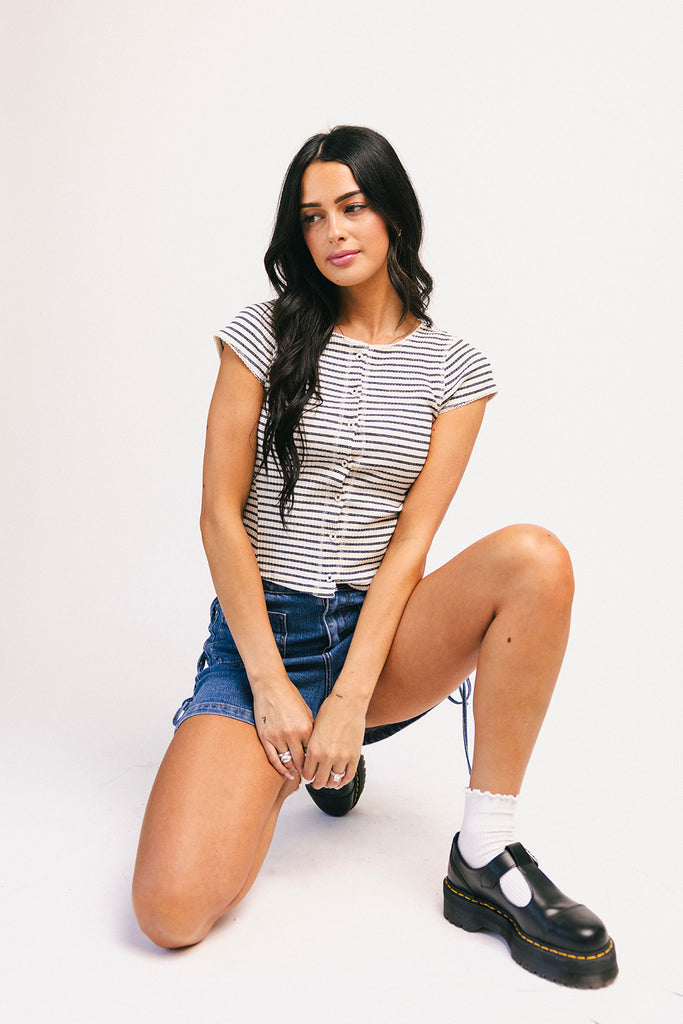 show off denim shorts